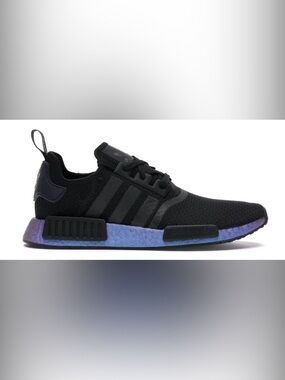 adidas NMD Black Knit Sneaker with Purple-Blue Iridescent Midsole